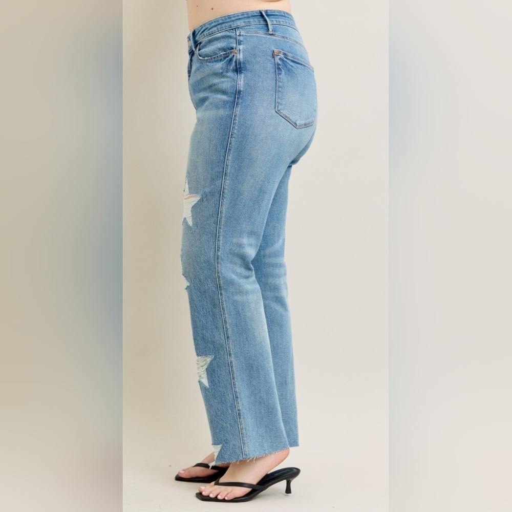 Judy Blue HR Rigid Magic 90's Straight Fit Jeans Star Americana Various Retail - Picture 10 of 16